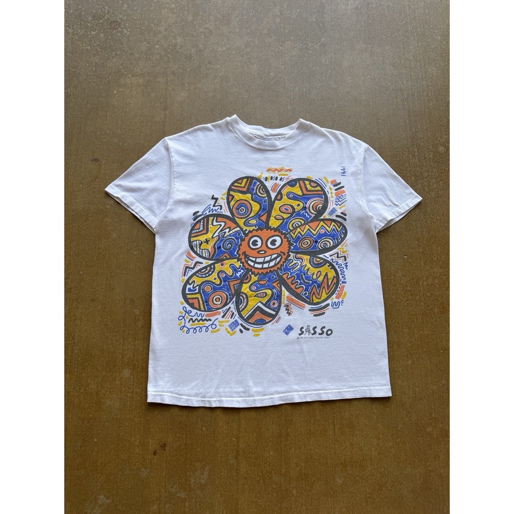 VTG 90s Art Abstract Sunflower Keith Haring Style Sasso Dallas Texas T-Shirt XL
